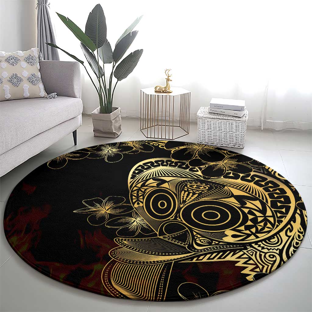 Frangipani Festival Rabaul Round Carpet PNG Tribal Baining Mask Tattoo - Polynesian Pride