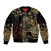 Frangipani Festival Rabaul Sleeve Zip Bomber Jacket PNG Tribal Baining Mask Tattoo - Polynesian Pride