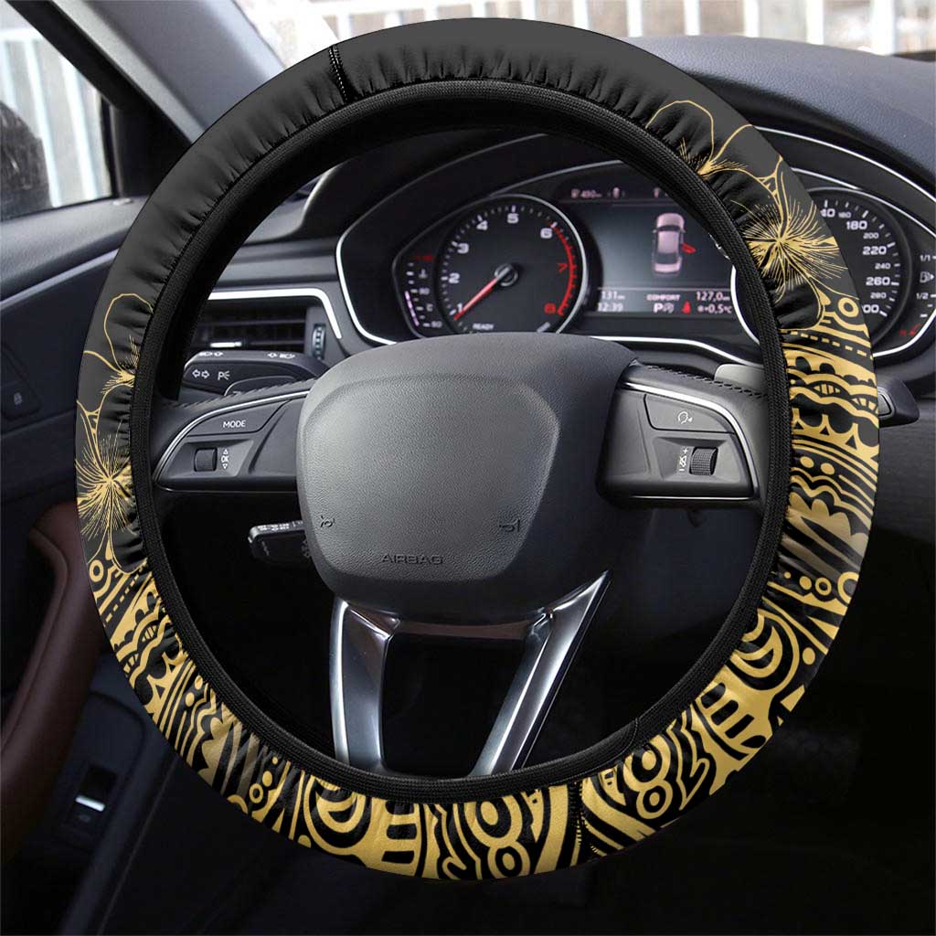 Frangipani Festival Rabaul Steering Wheel Cover PNG Tribal Baining Mask Tattoo - Polynesian Pride