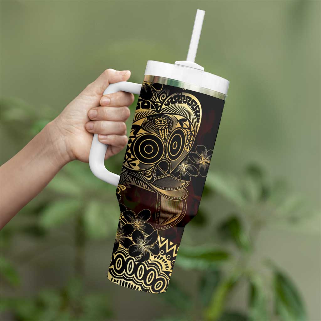 Frangipani Festival Rabaul Tumbler With Handle PNG Tribal Baining Mask Tattoo LT14 - Polynesian Pride