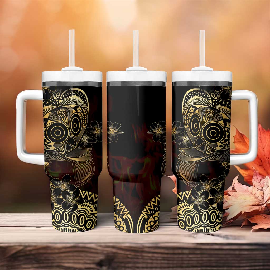 Frangipani Festival Rabaul Tumbler With Handle PNG Tribal Baining Mask Tattoo LT14 - Polynesian Pride