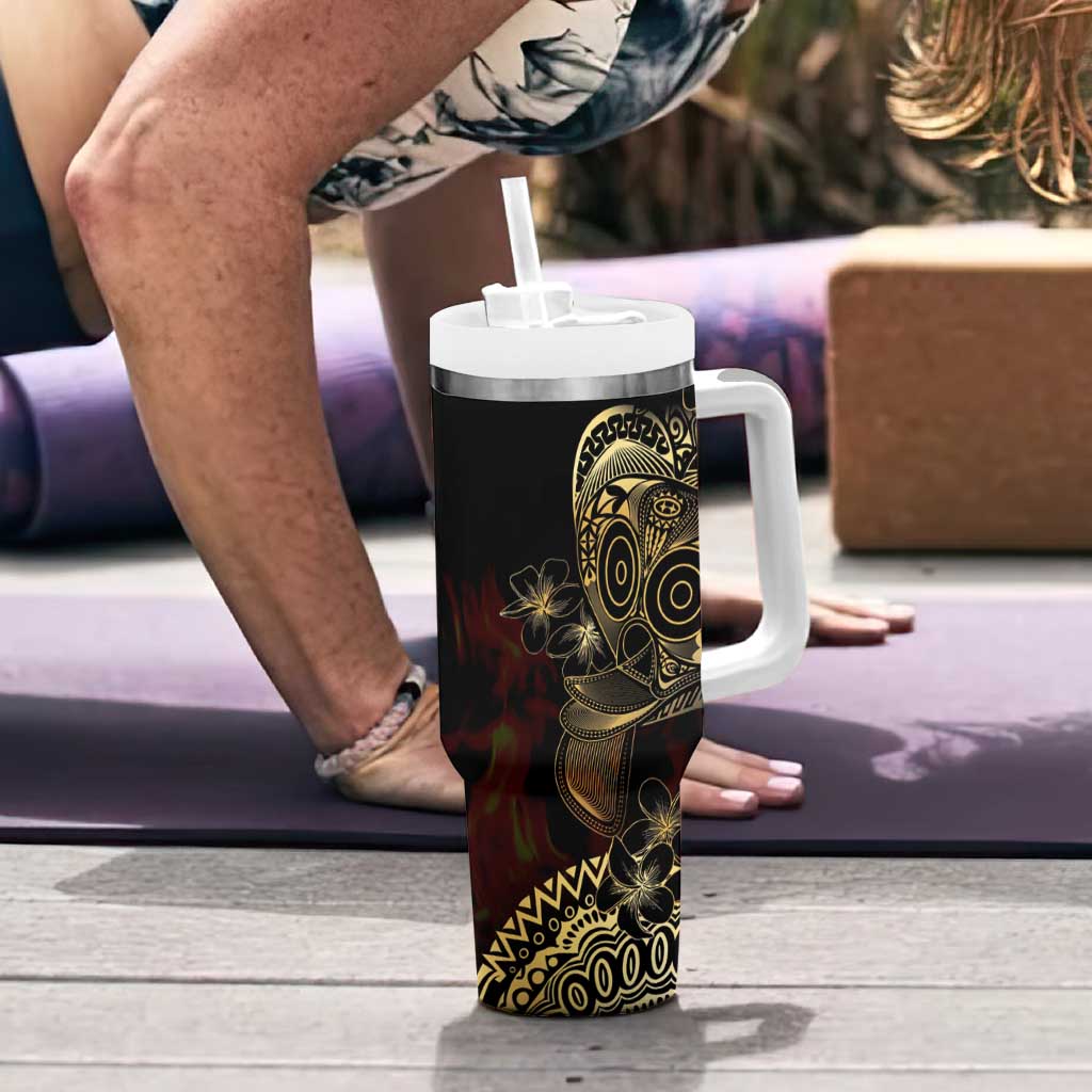 Frangipani Festival Rabaul Tumbler With Handle PNG Tribal Baining Mask Tattoo LT14 - Polynesian Pride