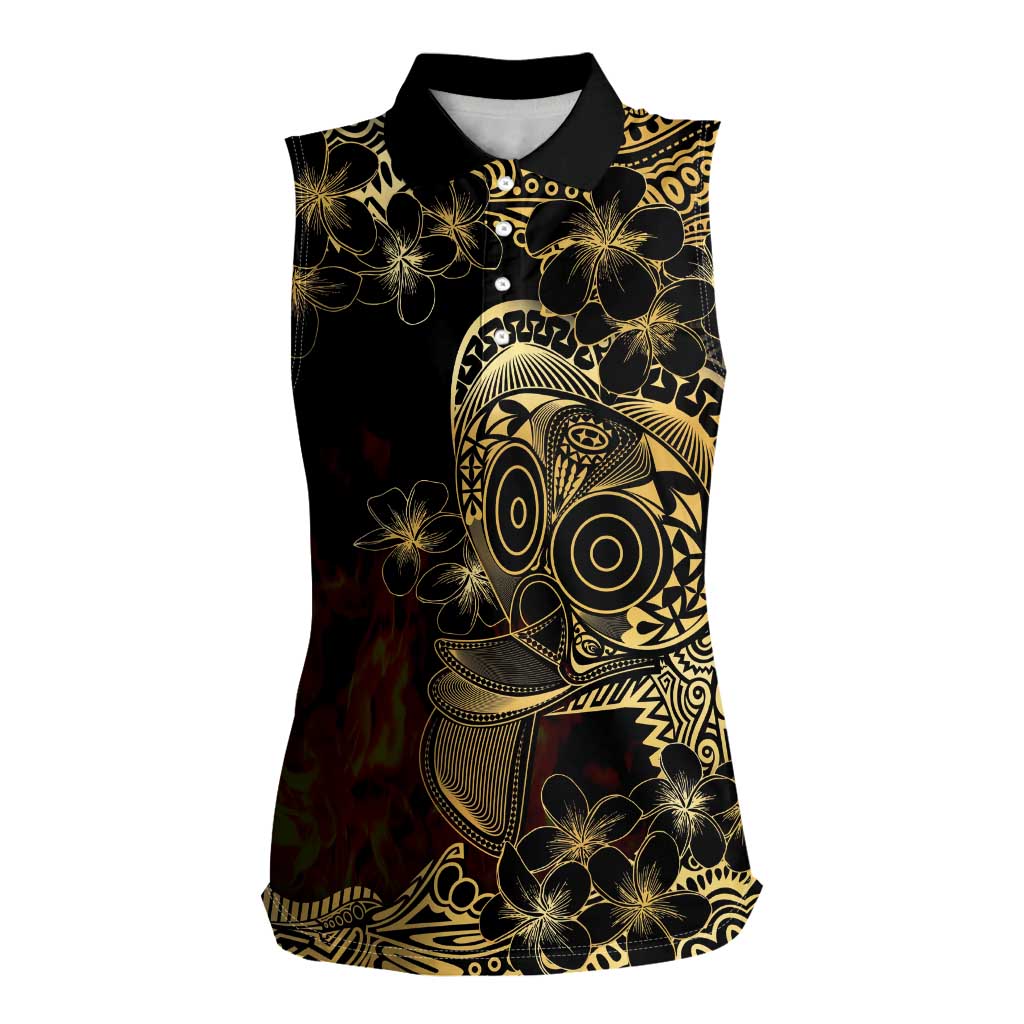 Frangipani Festival Rabaul Women Sleeveless Polo Shirt PNG Tribal Baining Mask Tattoo - Polynesian Pride