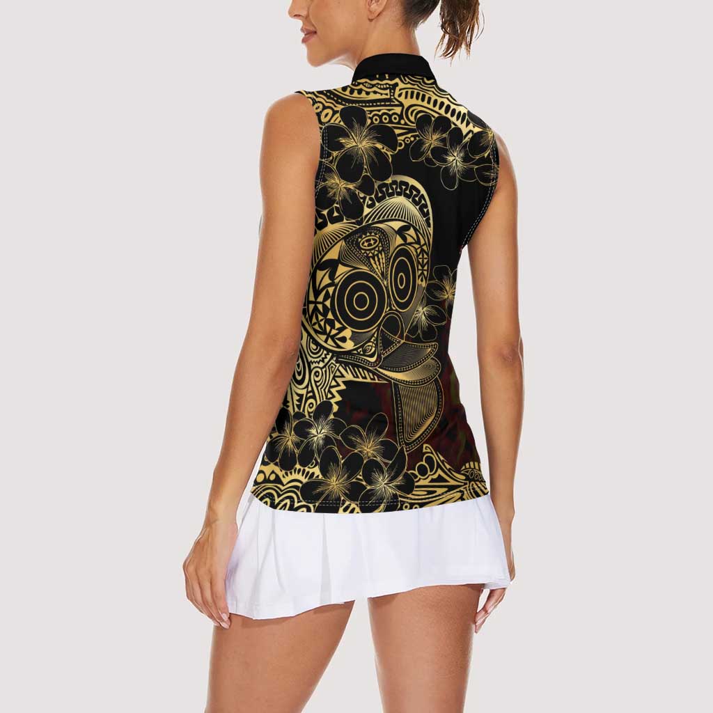 Frangipani Festival Rabaul Women Sleeveless Polo Shirt PNG Tribal Baining Mask Tattoo - Polynesian Pride