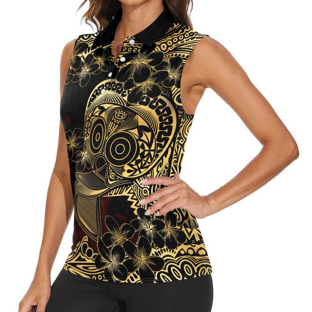 Frangipani Festival Rabaul Women Sleeveless Polo Shirt PNG Tribal Baining Mask Tattoo - Polynesian Pride