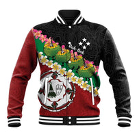 Frangipani Festival Rabaul East New Britain Baseball Jacket Dukduk Dance With Plumeria - Polynesian Pride