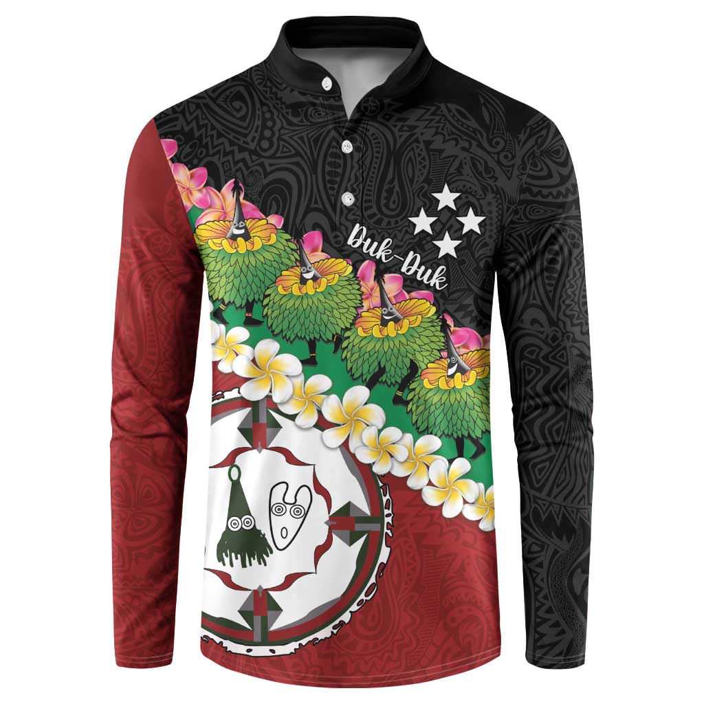 Frangipani Festival Rabaul East New Britain Button Sweatshirt Dukduk Dance With Plumeria - Polynesian Pride