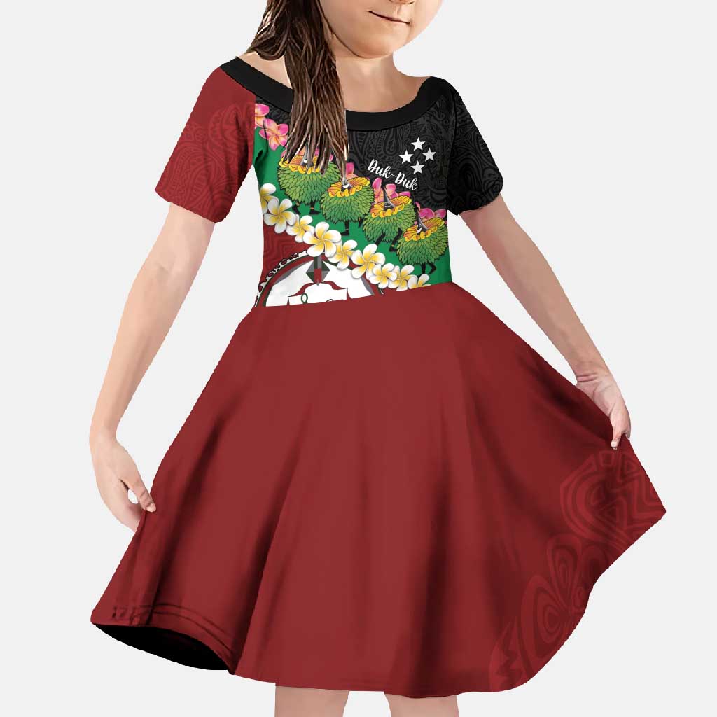 Frangipani Festival Rabaul East New Britain Family Matching Long Sleeve Bodycon Dress and Hawaiian Shirt Dukduk Dance With Plumeria LT14 Daughter's Dress Red - Polynesian Pride