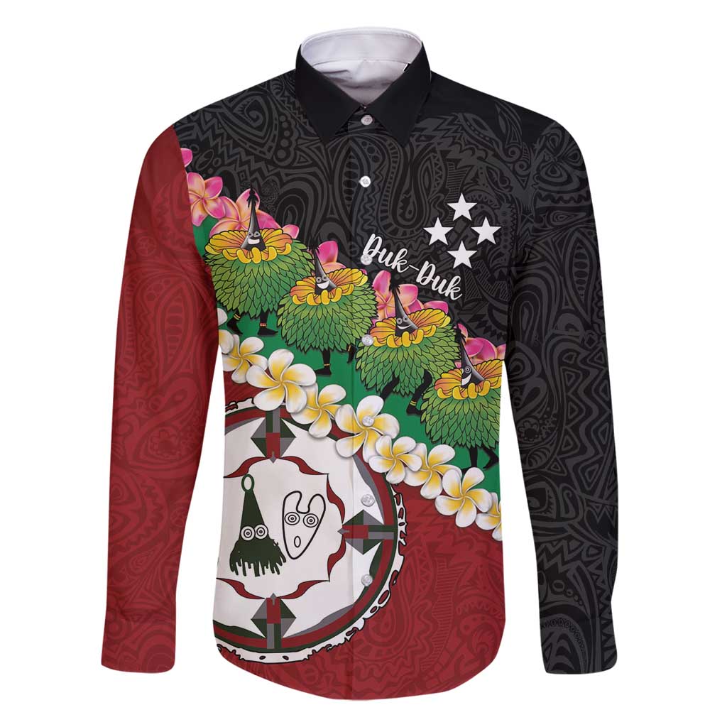 Frangipani Festival Rabaul East New Britain Family Matching Long Sleeve Bodycon Dress and Hawaiian Shirt Dukduk Dance With Plumeria LT14 Dad's Shirt - Long Sleeve Red - Polynesian Pride