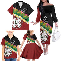 Frangipani Festival Rabaul East New Britain Family Matching Off The Shoulder Long Sleeve Dress and Hawaiian Shirt Dukduk Dance With Plumeria - Polynesian Pride