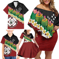 Frangipani Festival Rabaul East New Britain Family Matching Off Shoulder Short Dress and Hawaiian Shirt Dukduk Dance With Plumeria - Polynesian Pride