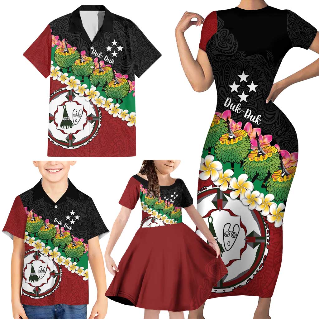 Frangipani Festival Rabaul East New Britain Family Matching Short Sleeve Bodycon Dress and Hawaiian Shirt Dukduk Dance With Plumeria LT14 - Polynesian Pride