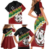 Frangipani Festival Rabaul East New Britain Family Matching Short Sleeve Bodycon Dress and Hawaiian Shirt Dukduk Dance With Plumeria LT14 - Polynesian Pride