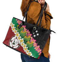Frangipani Festival Rabaul East New Britain Leather Tote Bag Dukduk Dance With Plumeria LT14 - Polynesian Pride