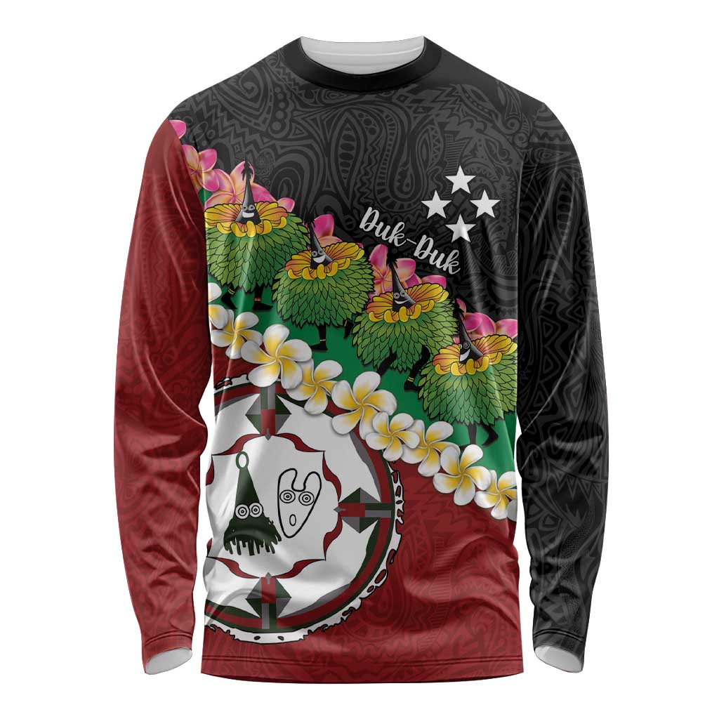 Frangipani Festival Rabaul East New Britain Long Sleeve Shirt Dukduk Dance With Plumeria LT14 Unisex Red - Polynesian Pride
