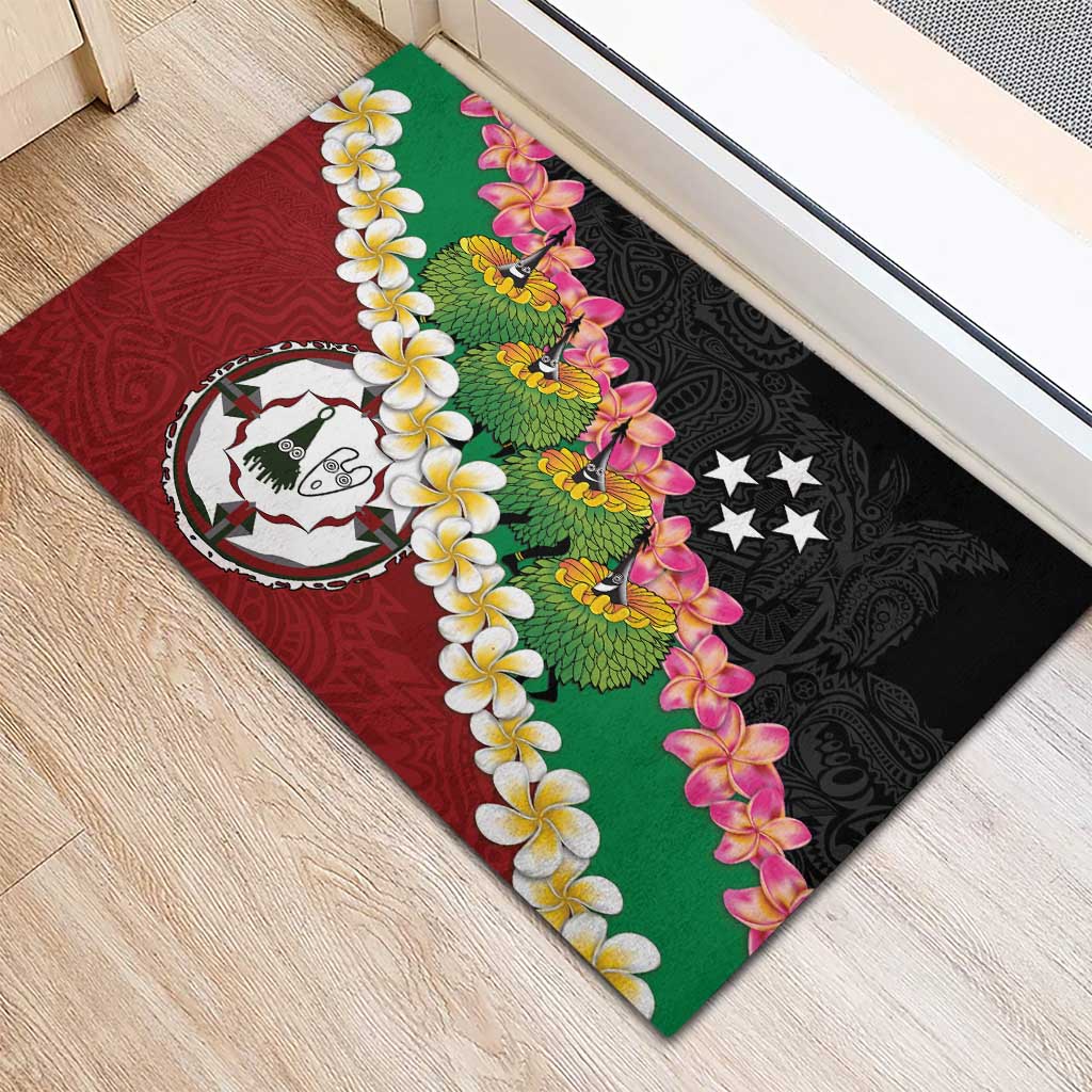 Frangipani Festival Rabaul East New Britain Rubber Doormat Dukduk Dance With Plumeria LT14 - Polynesian Pride