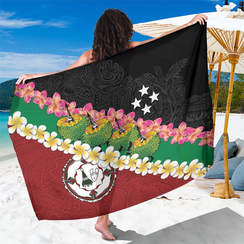 Frangipani Festival Rabaul East New Britain Sarong Dukduk Dance With Plumeria LT14 One Size 44 x 66 inches Red - Polynesian Pride