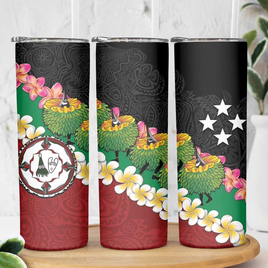 Frangipani Festival Rabaul East New Britain Skinny Tumbler Dukduk Dance With Plumeria LT14 - Polynesian Pride
