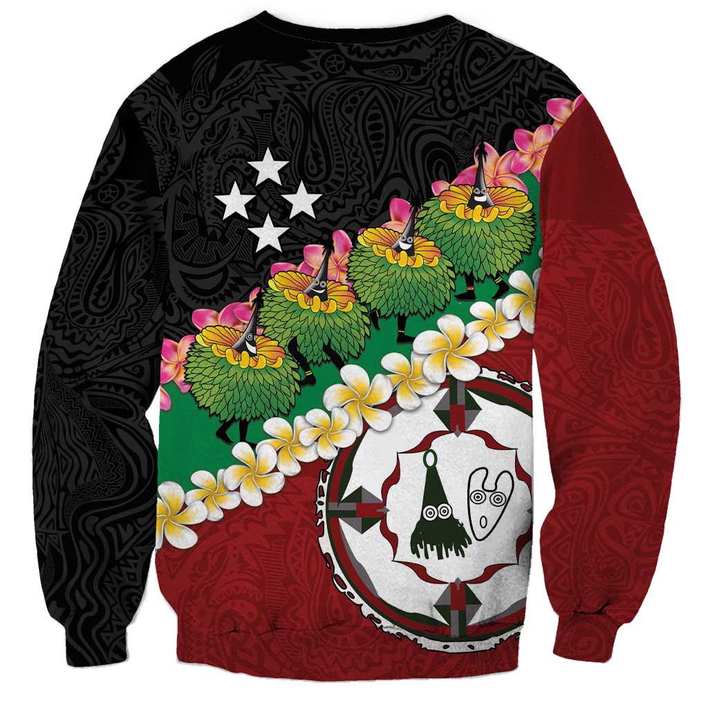 Frangipani Festival Rabaul East New Britain Sweatshirt Dukduk Dance With Plumeria - Polynesian Pride