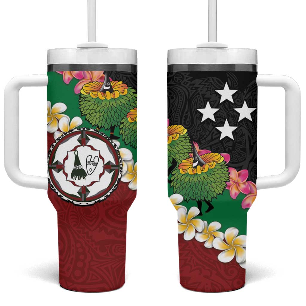 Frangipani Festival Rabaul East New Britain Tumbler With Handle Dukduk Dance With Plumeria LT14 One Size: 40 oz Red - Polynesian Pride