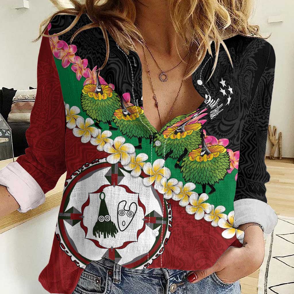 Frangipani Festival Rabaul East New Britain Women Casual Shirt Dukduk Dance With Plumeria - Polynesian Pride