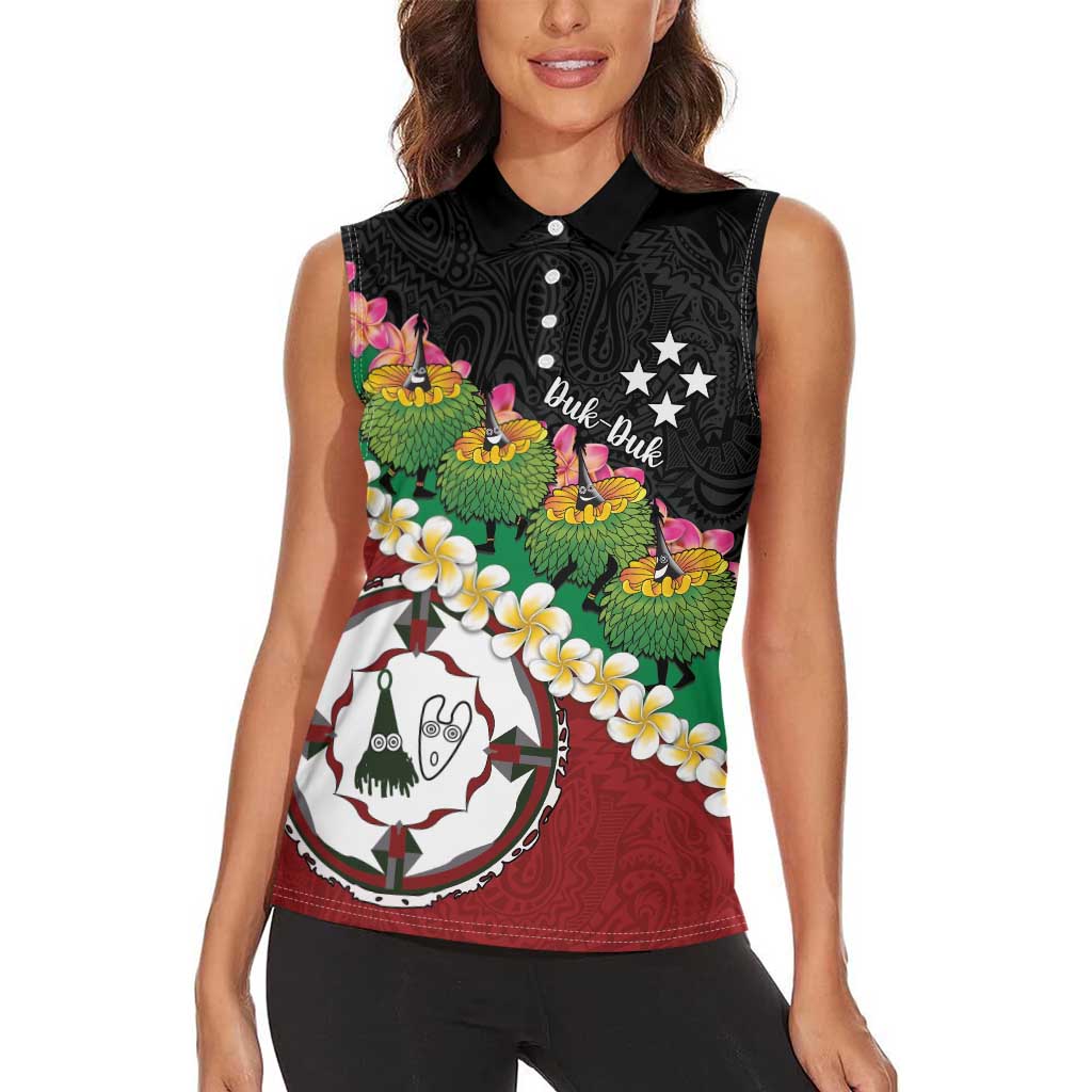 Frangipani Festival Rabaul East New Britain Women Sleeveless Polo Shirt Dukduk Dance With Plumeria LT14 - Polynesian Pride