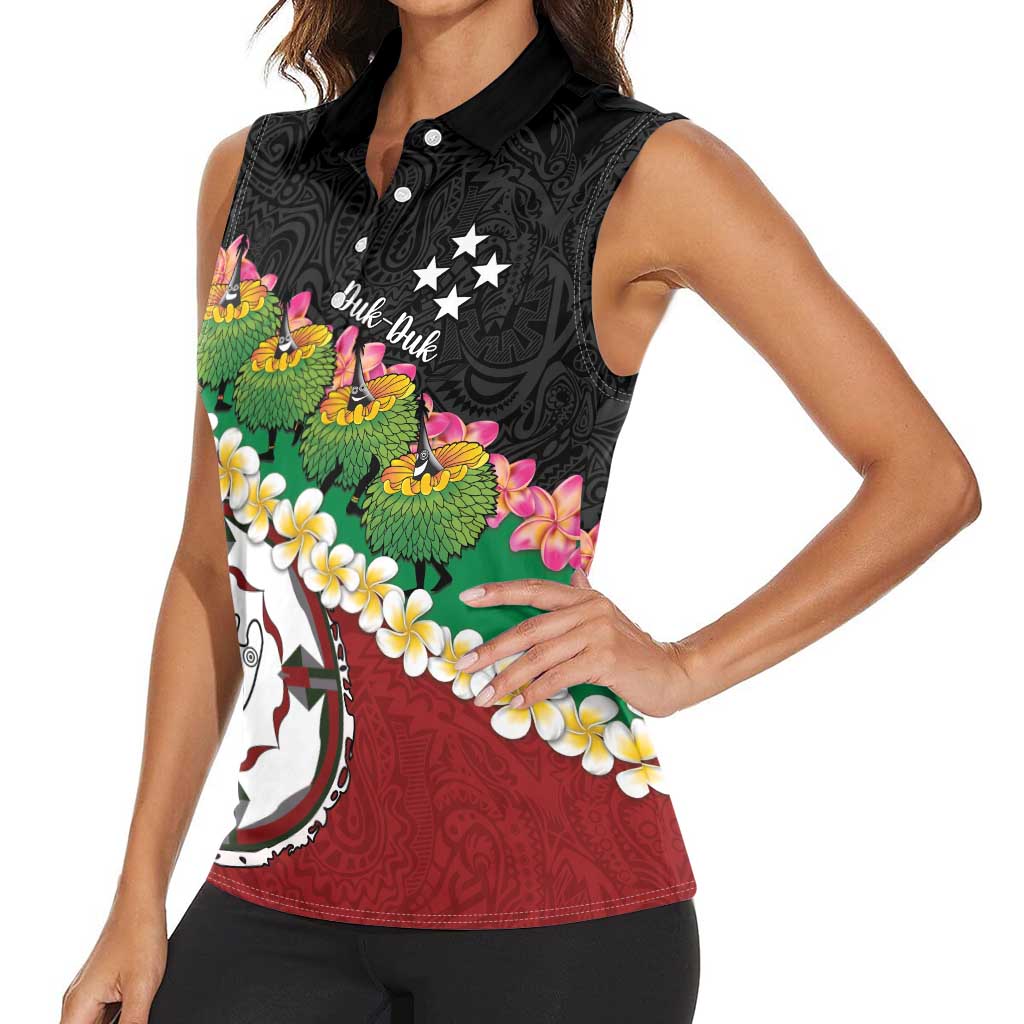Frangipani Festival Rabaul East New Britain Women Sleeveless Polo Shirt Dukduk Dance With Plumeria LT14 - Polynesian Pride
