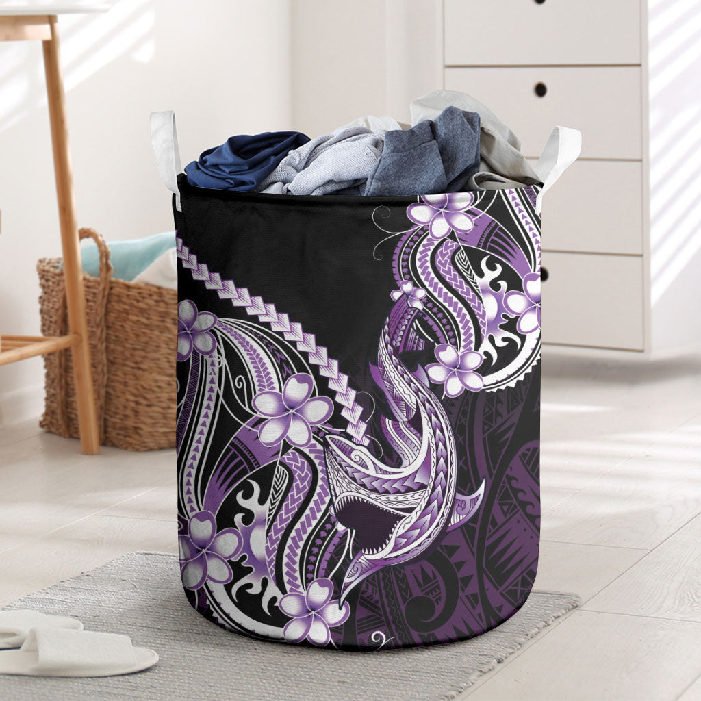 Purple Black Aloha Hawaii Laundry Basket Polynesian Shark Tattoo Plumeria