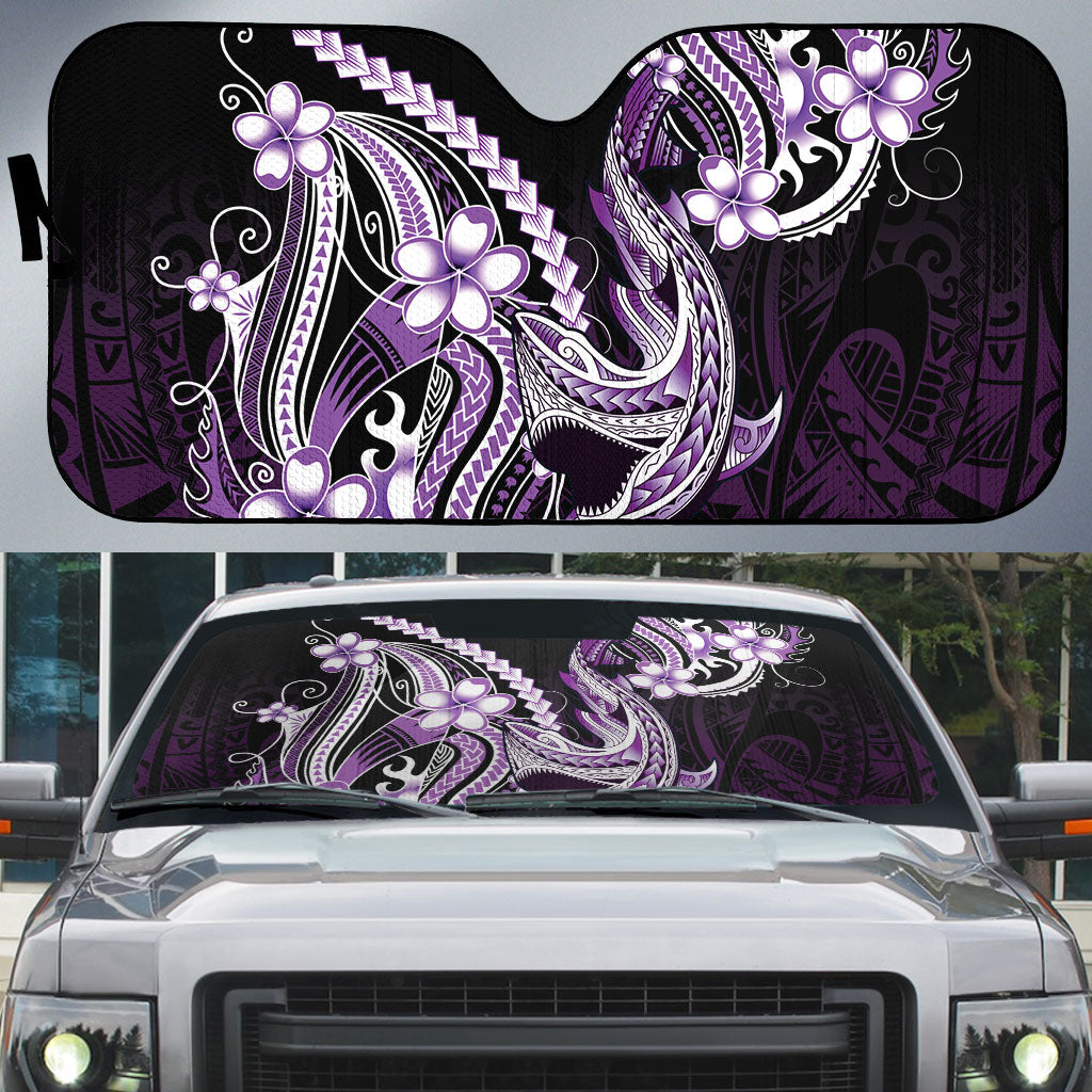Purple Black Aloha Hawaii Auto Sun Shade Polynesian Shark Tattoo Plumeria