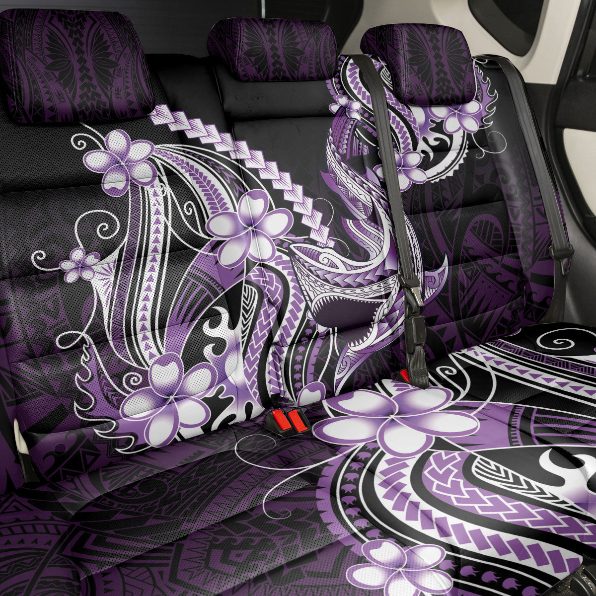 Purple Black Aloha Hawaii Back Car Seat Cover Polynesian Shark Tattoo Plumeria