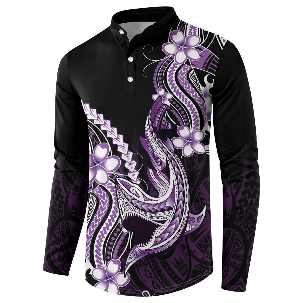 Purple Black Aloha Hawaii Button Sweatshirt Polynesian Shark Tattoo Plumeria