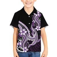 Purple Black Aloha Hawaii Family Matching Long Sleeve Bodycon Dress and Hawaiian Shirt Polynesian Shark Tattoo Plumeria LT14 Son's Shirt Purple - Polynesian Pride