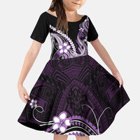 Purple Black Aloha Hawaii Family Matching Off The Shoulder Long Sleeve Dress and Hawaiian Shirt Polynesian Shark Tattoo Plumeria LT14 Daughter's Dress Purple - Polynesian Pride