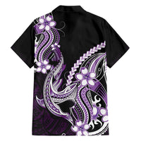 Purple Black Aloha Hawaii Family Matching Off Shoulder Short Dress and Hawaiian Shirt Polynesian Shark Tattoo Plumeria LT14 - Polynesian Pride