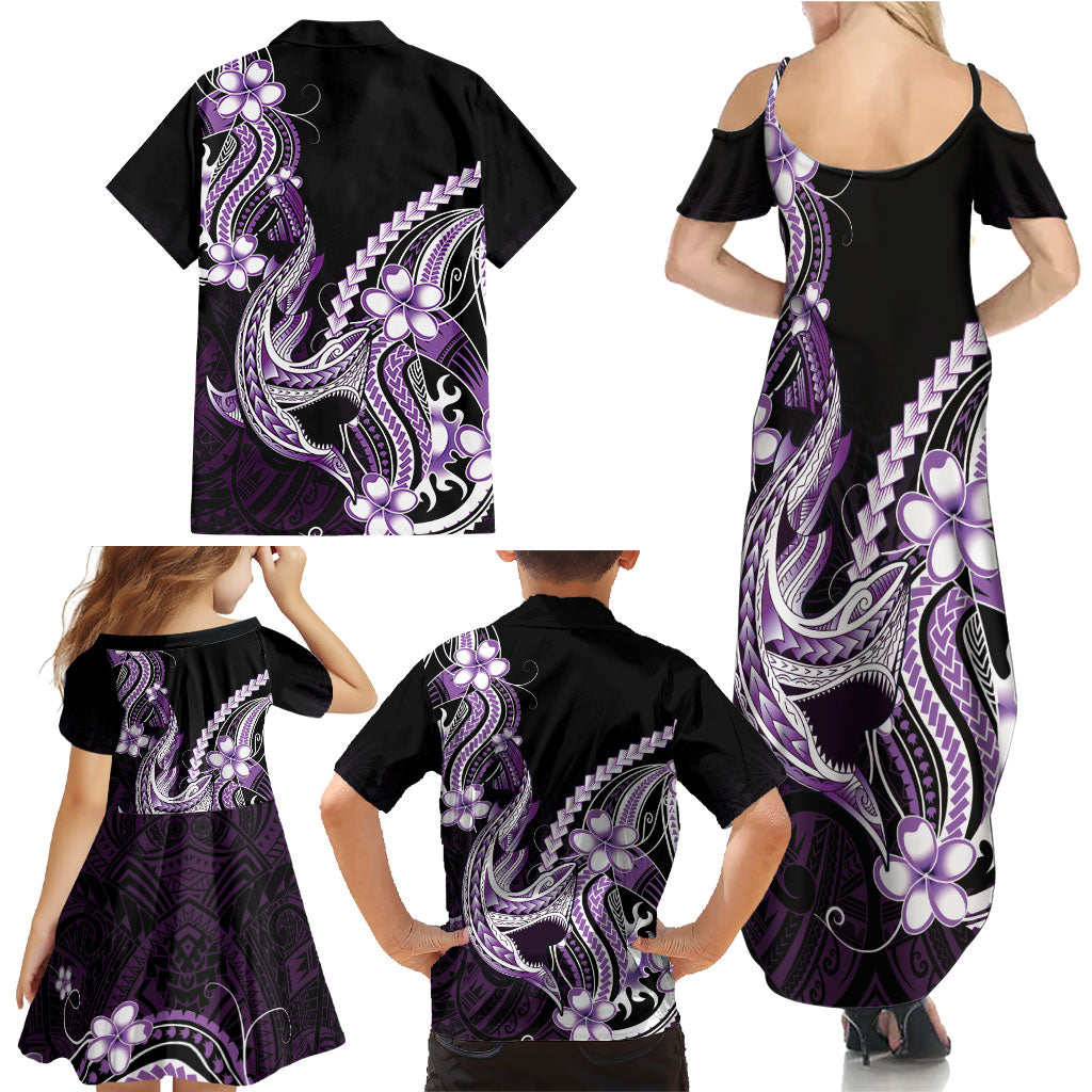 Purple Black Aloha Hawaii Family Matching Summer Maxi Dress and Hawaiian Shirt Polynesian Shark Tattoo Plumeria LT14 - Polynesian Pride