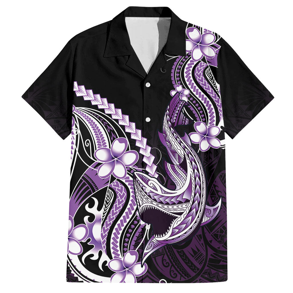 Purple Black Aloha Hawaii Hawaiian Shirt Polynesian Shark Tattoo Plumeria