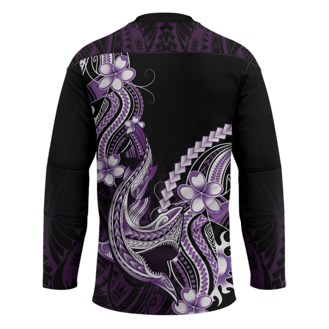 Purple Black Aloha Hawaii Hockey Jersey Polynesian Shark Tattoo Plumeria