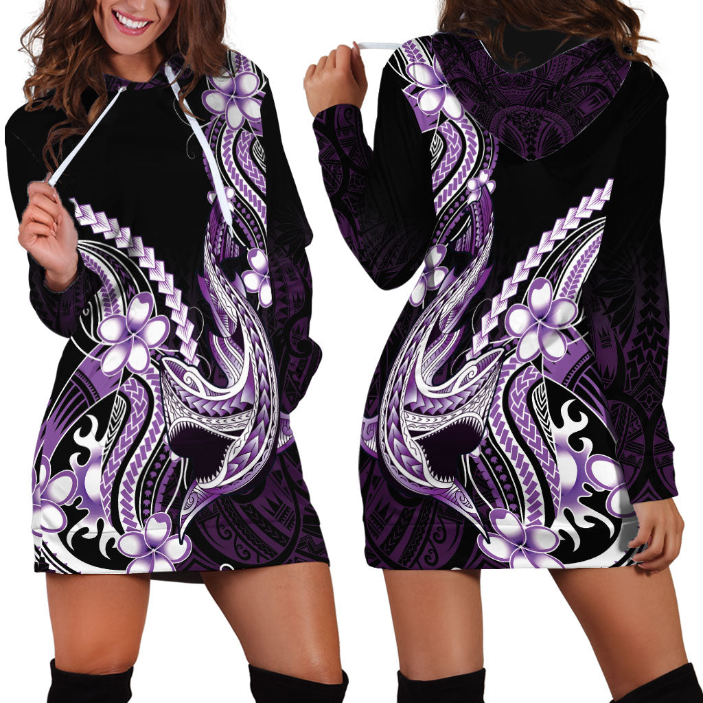 Purple Black Aloha Hawaii Hoodie Dress Polynesian Shark Tattoo Plumeria LT14 - Polynesian Pride