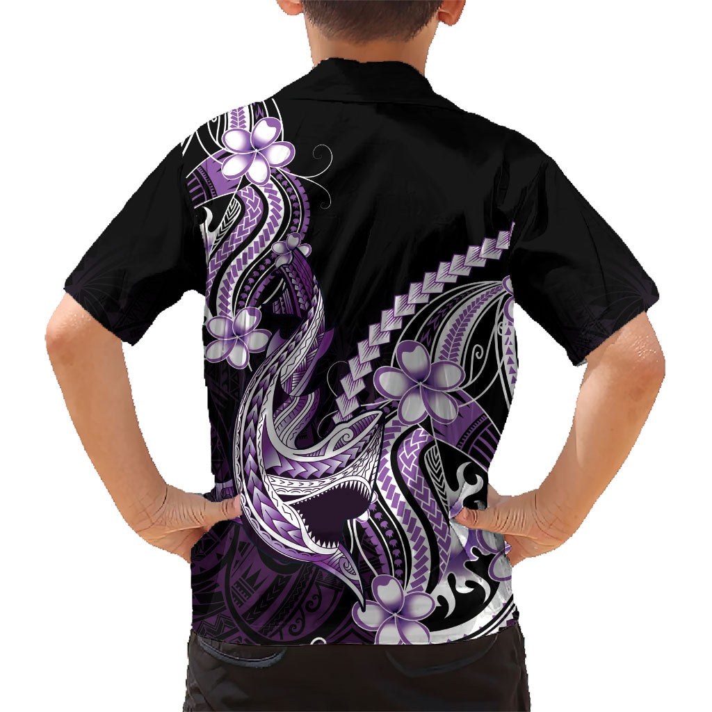 Purple Black Aloha Hawaii Kid Hawaiian Shirt Polynesian Shark Tattoo Plumeria LT14 - Polynesian Pride