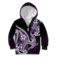 Purple Black Aloha Hawaii Kid Hoodie Polynesian Shark Tattoo Plumeria