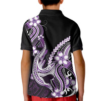 Purple Black Aloha Hawaii Kid Polo Shirt Polynesian Shark Tattoo Plumeria
