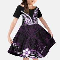 Purple Black Aloha Hawaii Kid Short Sleeve Dress Polynesian Shark Tattoo Plumeria LT14 KID Purple - Polynesian Pride
