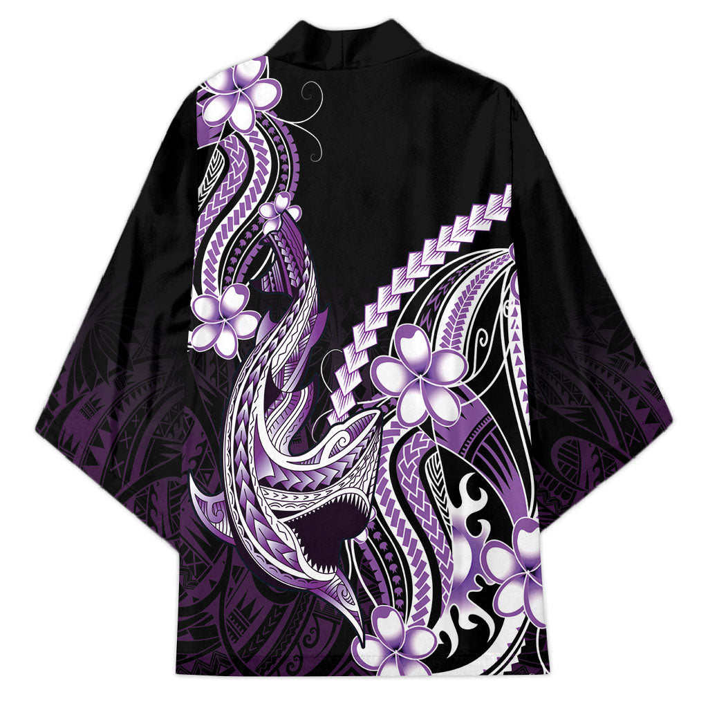 Purple Black Aloha Hawaii Kimono Polynesian Shark Tattoo Plumeria