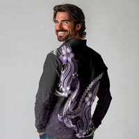 Purple Black Aloha Hawaii Long Sleeve Polo Shirt Polynesian Shark Tattoo Plumeria LT14 - Polynesian Pride