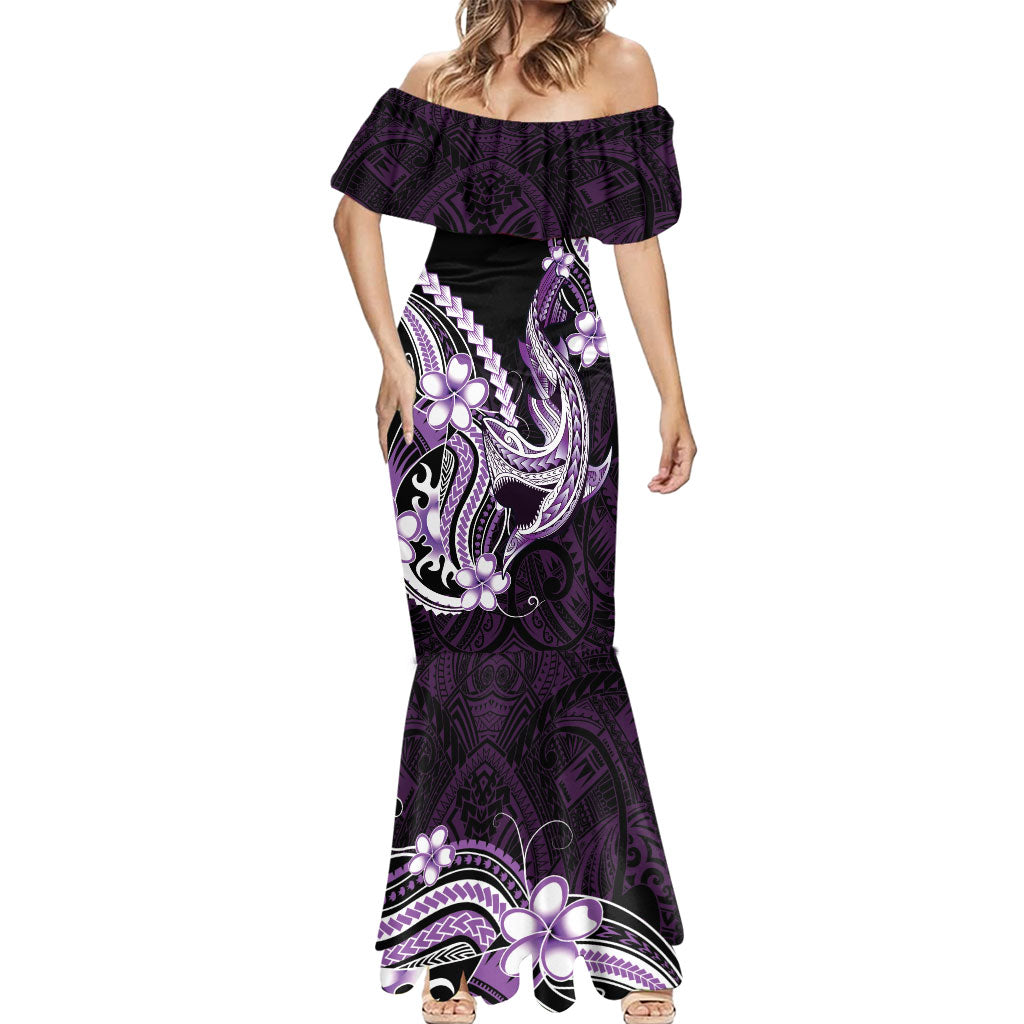 Purple Black Aloha Hawaii Mermaid Dress Polynesian Shark Tattoo Plumeria LT14 - Polynesian Pride