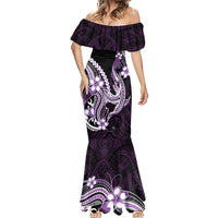 Purple Black Aloha Hawaii Mermaid Dress Polynesian Shark Tattoo Plumeria LT14 - Polynesian Pride