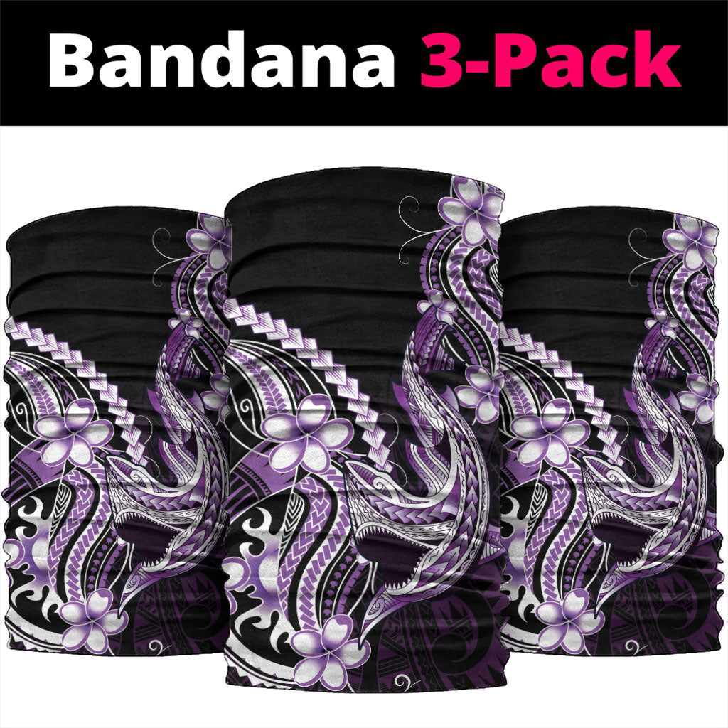Purple Black Aloha Hawaii Neck Gaiter Polynesian Shark Tattoo Plumeria