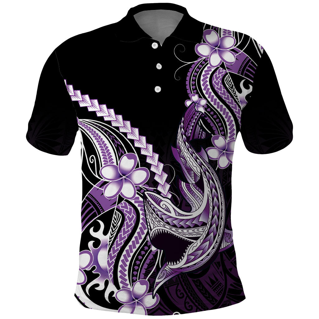 Purple Black Aloha Hawaii Polo Shirt Polynesian Shark Tattoo Plumeria