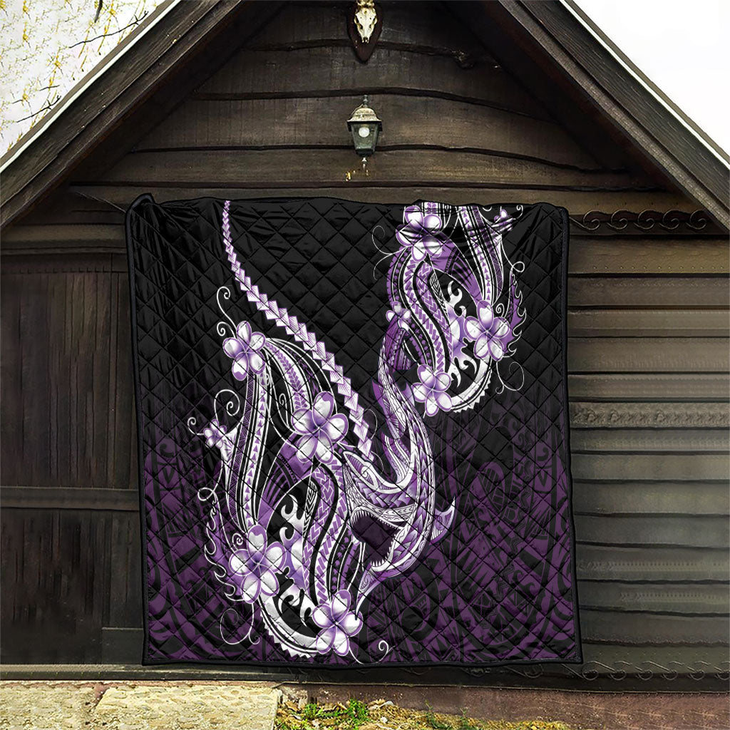 Purple Black Aloha Hawaii Quilt Polynesian Shark Tattoo Plumeria