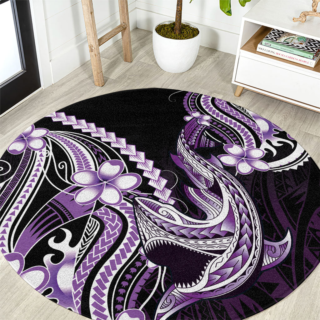 Purple Black Aloha Hawaii Round Carpet Polynesian Shark Tattoo Plumeria